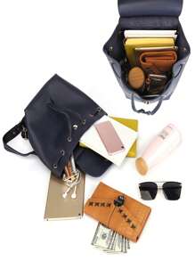 Mochila de mujer con cordón azul marino elegante - Ligera y espaciosa para uso diario