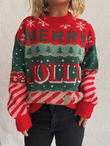 圣诞新款提花针织休闲宽松套头衫 - 紅色 - 查看 6