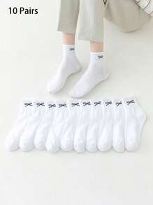 5/10 双夏季薄款蝴蝶结设计袜子，女士简约 INS 透气运动短袜，适合返校