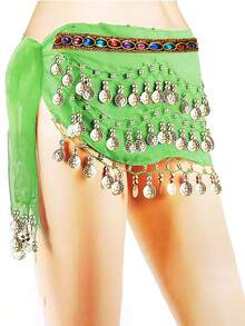 Belly Dance Hip Scarf Women's Belly Dance Costume Skirt Wrap For Dance Or Yoga Class Coins Belly Dance Hip Scarf Belt Halloween Costume Accessory