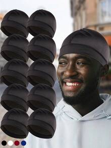1/2/4/10 Stücke Pack modische, dehnbare, seidig-wellige Beanie, multifunktionale Sport- & Schlafmütze für Herren, geeignet für Radfahren, Laufen und Duschen - Verschiedenfarbig - Übersicht 17