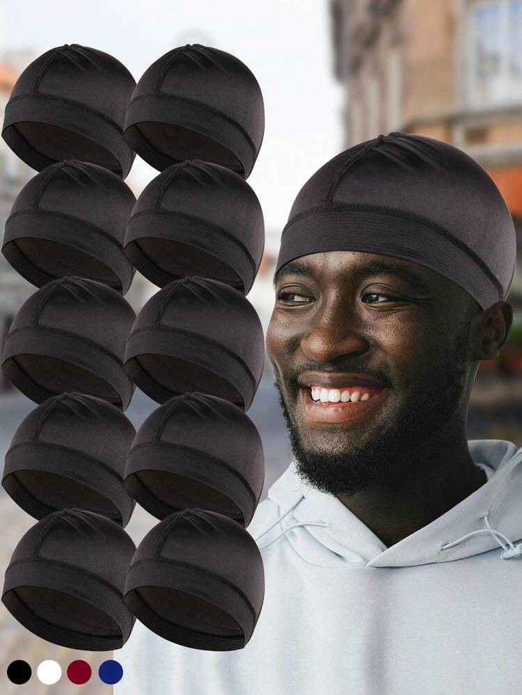 1/2/4/10pcs Pack Fashionable Stretchy Silky Wavy Beanie, Multifunctional Sports & Sleep Cap For Men, Suitable For Cycling, Running And Shower - Multicolor - View 17
