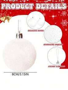 4/1 件圣诞雪花闪闪发光粉球圣诞树悬挂雪花装饰球圣诞派对背景装饰闪闪发光粉球白色闪闪发光雪球装饰适用于圣诞节和家居装饰 - 彩色 - 查看 3
