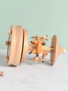 1pc Rotating Carousel Music Box With Round Base, Requires Pressing Switch And Turning Bottom Mechanism To Activate