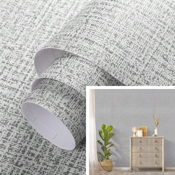 1 Rolle hellgraues Leinentapete im minimalistischen Dekorationsstil, selbstklebende, abnehmbare Küchendekor-Vinylaufkleber, fühlbare Vintage-Badezimmer-Dekoration, Wohnzimmer-Wand- und Möbeldekoration, Abziehbild, DIY 15,7 Zoll/196,8/118,1/39,3 Zoll Tapete, Wandaufkleber, Wanddekoration, Tapetensticker, Wanddekoration Schlafzimmer, Heimdekoration