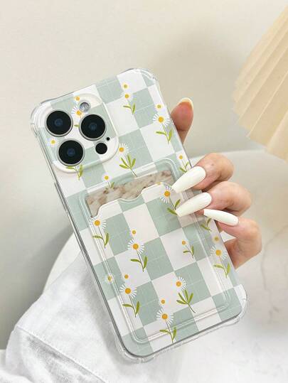 حافظة هاتف شفافة مطبوعة بزهور المربعات، غطاء كامل من السيليكون الناعم للحماية، متوافقة مع أجهزة 16/11/16pro/16plus/16promax/16e/15Promax/13/14/12/XS/XR/7G/8P، وأجهزة Galaxy S25/S25PLUS/S25 Ultra/A16/A36/A26/A56/A50/A12/A32/A52/A72/A51/A21S/A13/A14/S24/S24PLUS/S24Ultra Redmi، مقاومة للماء والصدمات والخدش