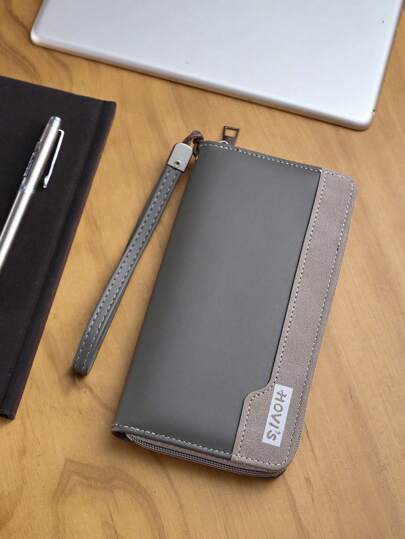 HOVI'S Fashionable Retro Minimalist Long Wallet, Business/Office Commute Large Capacity Multi-Card Slot Portable Zipper Wallet, Men/Women Wallet