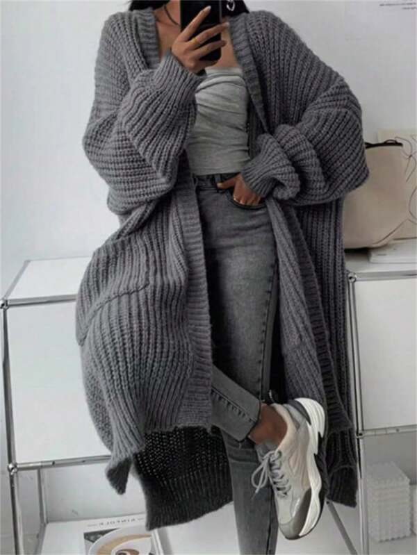 Cárdigan de punto grueso para mujer, suéter de manga larga con cuello vuelto, chaqueta de punto holgada y cálida, abrigo de suéter de punto largo