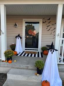 2 Confezioni di Decorazioni di Ognissanti per Esterni, Decorazioni di Ognissanti Carine per Interni, Decorazioni di Ognissanti Spaventose con Fantasmi e Cappelli da Strega, Decorazioni di Fantasmi Spaventosi con Luci LED per Portico, Giardino e Casa