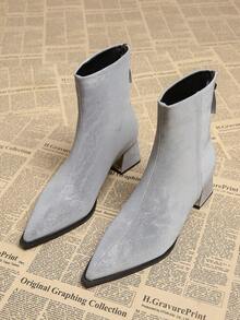 2025 Autumn New Elegant Minimalist Silver Women's Boots, Chunky Heel High Heel Pointed Toe Shoes, Ankle Boots, Versatile Fashion Short Boots For Autumn/Winter