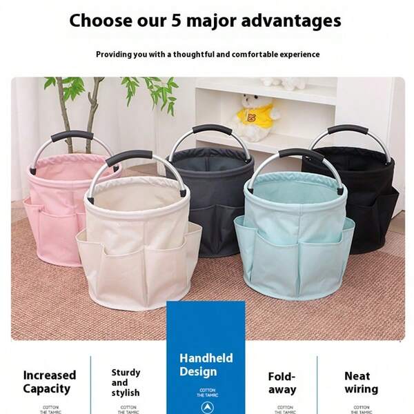 Collapsible Outdoor Camping Picnic Basket Beach Basket Handbag Collapsible Storage Bathroom Wash Bag Shower Basket Household Storage Basket