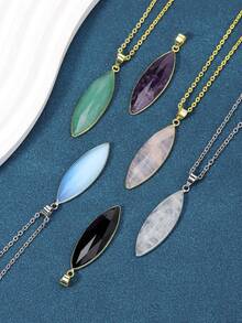 1 chiếc vòng cổ đá tự nhiên cho phụ nữ hình mắt ngựa pha lê mặt hạt thủ công mặt dây chuyền bằng thép không gỉ dây chuyền trang sức quà tặng H709 - Vòng cổ - Xem 5