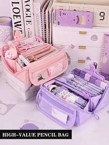 1pc Prism Designed 9-Layer Pencil Case, Large Capacity Pencil Bag For Girls, Waterproof And Dirt Resistant Storage Pouch, High Aesthetic Stationery Box For Elementary Students, Multi-Function Pencil Box For Children - Multicolor - View 3