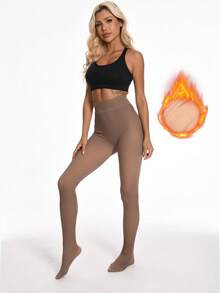 Women's Fleece Leggings Are Casual, Simple And Sexy, Suitable For Winter.  They Can Be Lined With Fleece For Warmth And Paired With Leather Boots Or Short Skirts - 咖透膚 - 查看 5