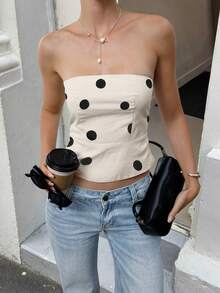 Vintage Retro Polka Dot Fitted Women Tank Top - 杏色 - 查看 7