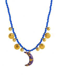 1pc Brand New Fashionable Couple Romance Series Star Moon Bead Necklace, Suitable For Vacation, Socializing, Valentine's Day Wear. Love Necklace.