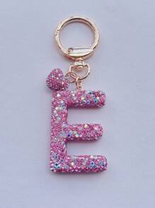 1 件粉色软陶瓷水钻镶嵌字母钥匙扣可爱个性吊坠女士包包配件汽车钥匙扣爱心装饰礼物送给妈妈和朋友情人节圣诞节万圣节配饰