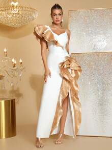 New Sexy Off Shoulder Thick Pleated Edge Sewn Bandage Long Dress Elegant Ladies Wedding Guests Bridesmaid Dress Formal Banquet Holiday Christmas Party Dress