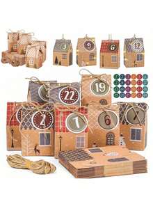 24件套2025年圣诞节降临节日历，可填写：降临节日历 - 圣诞礼盒和贴纸 - DIY降临节日历套装，圣诞装饰，家居圣诞礼物，圣诞装饰 - 彩色 - 查看 5