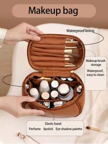 1PC Multi-Functional Travel Makeup Bag Waterproof Make Up Pouch Large-Capacity Cosmetic Storage Bag Portable Beach Bag Double-Layer PU Leather Cosmetic Bag Gift Bags Bathroom Toiletry Bag Ladies Travel Cosmetic Organizer Double-Layer PU Leather Material, Large-Capacity, Multi-Functional,
