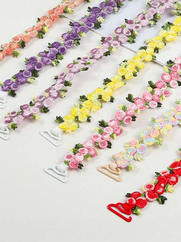 1 Pair Floral Bra Straps, Women's Convertible Bra Straps, Removable Decorative Bra Straps, Adjustable Elastic Underwear Shoulder Strap