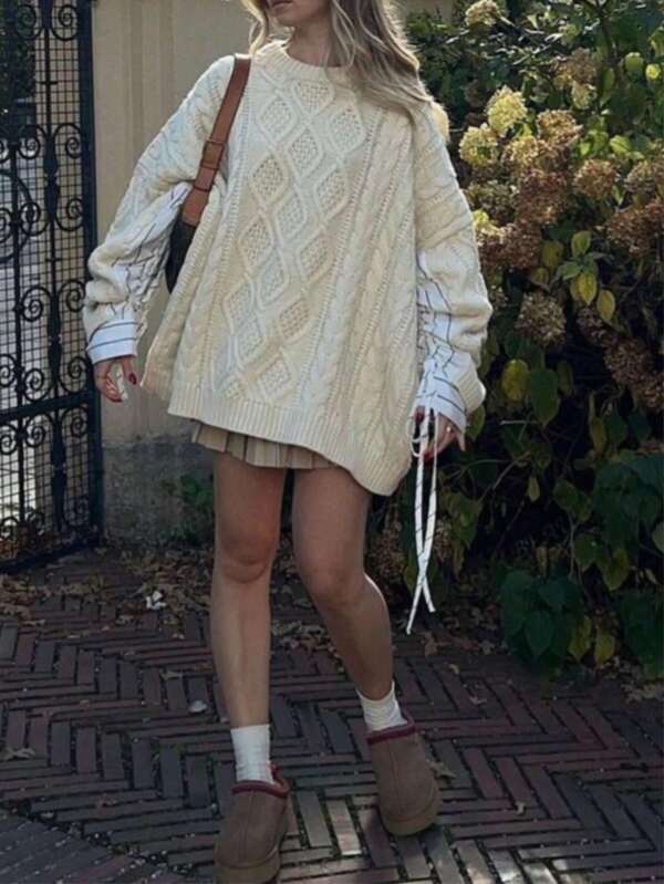 Jersey de mujer de punto de cable de poliéster de longitud regular con mangas largas y cremallera