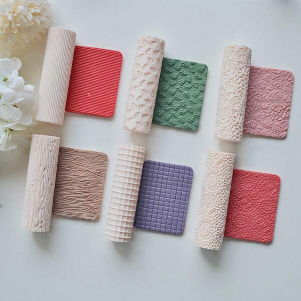 Wood/Stripes/ Monstera Leaf/Waffle/Floral Texture Roller Polymer Clay Mold, Polymer Clay Mold For Making Earrings, Suitable For DIY Jewelry Making, Creative Decoration Earrings, Brooches, Pendants, Ceramics, Etc. Making Molds