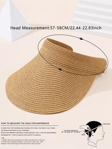 1顶女士时尚草编遮阳帽，宽檐可卷可折叠夏季沙滩遮阳帽，可调节 - 多色4 - 查看 9