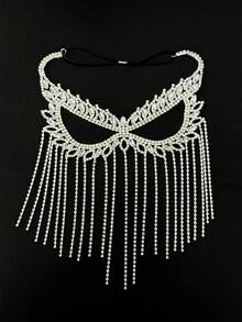 1pc Multi-Layer Rhinestone Decorated Tassel Mask, Luxury Party Accessory For Women,Halloween - Silver - View 5