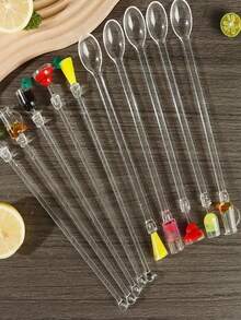 5/10pcs Acrylic Drink Stirrers/Stirring Spoons For Cocktail/Martini Mixing, Bar Party Tableware Decorations Household Cute Long-Handled Spoon,For Dessert, Heat-Resistant Creative Stirring Stick Spoon, Kitchen, Christmas Gift(Random Style)