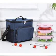 1 pieza Bolsa de almuerzo tipo bento negra iónica, bolso aislado minimalista para trabajadores de oficina