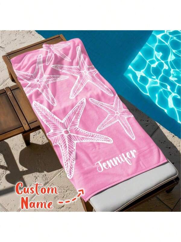 1PC Personalized Custom Beach Towel With Starfish Elements Design, Customized With Your Name. Perfect For Use On The Beach, By The Poolside, And During Beach Vacations. For Him, Ideal Gifts For Her, Her, Boyfriend, Girlfriend, Dad, Mom, Family, Friends, Son, Daughter, Kids, For Anniversaries, For Birthdays, For Housewarming, For Graduation, Kitchen, Dining Room, Bedroom, Office, Living Room, Home, Garden, Tea Room Summer Holiday Bathroom Decor Beach Essentials,Sunny Journey