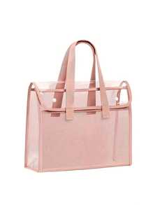 1 件透明防水 PVC 手提袋，带可扩展网眼储物袋 - 便携式办公用品、学校文件等 - 粉色、绿色、蓝色、黄色可选，文件储物袋 | 时尚储物袋 | PVC 储物袋、返校、学校用品