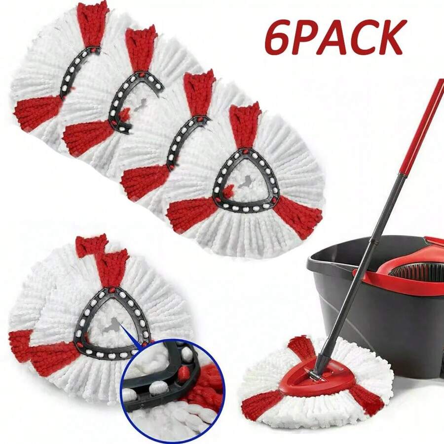 NetHong 3/6 Pack Mop Replacement Heads For ViIeda Spin Mop Microfiber Spin Mop Refills - Red and White - View 1