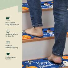 柔软楼梯踏板非地毯垫 30 英寸 X 7.8 英寸室内楼梯踏板适用于木质台阶，儿童和狗的楼梯地毯，100% 聚酯纤维 TPE 背衬 10 件，万圣节，方形