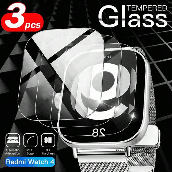 3Pcs Tempered Glass Screen Protector Compatible With Xiaomi Redmi Watch 4 Watch 5 Lite Watch 5 Active Screen Glass Film Protector Transparent Protective Ultra Durable Anti-Fingerprint Bubble-Free HD Clear Scratch-Resistant Protection Waterproof Shockproof Anti-Fall Anti-Fall Full Cover
