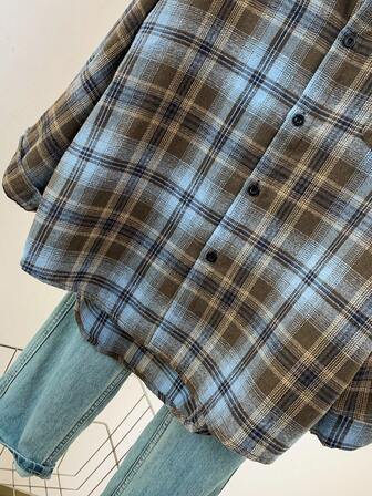 Retro amerikansk rutig avslappnad gatskjorta med lös passform, lämplig för alla årstider