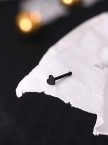 1 Elegante piercing de nariz con barra recta de acero inoxidable con forma de corazón, estilo punk - Negro - Ver 5
