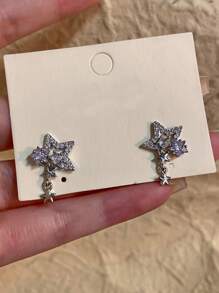1 Par de Brincos com Borla de Estrela de Zircônia, Brincos Elegantes de Nicho de Luxo Exclusivos e Sofisticados