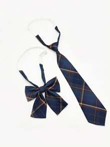 1 Set Karierte Schulterkrawatte & 1 Stück Dekorative Fliege für Frauen für den Alltag