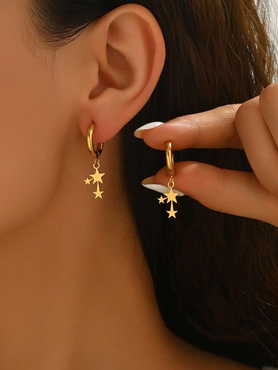 1 Pair Fashionable Classic Versatile Chic Star Design Earrings For Women