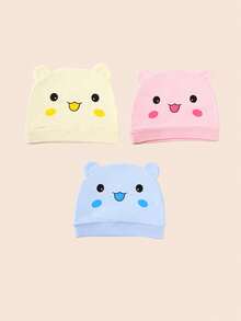 3/6件装 可爱卡通熊耳新生儿帽子 柔软男女宝宝帽子 针织帽 纯色婴儿帽 新生儿摄影帽 0-3个月 - 彩色 - 查看 18