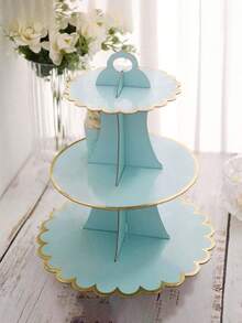 1PC 3-Tier Cupcake Stand Cardboard Round Cake Stand Dessert Tower& Food Display Stand With Gold Scalloped Edge For Birthday Party Favors Wedding Decor Back To School, Afternoon Tea, Wedding, Party
