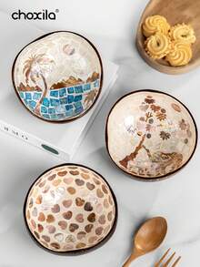 choxila 1个椰壳碗配木勺，复古圆碗，甜点碗，适用于糖果、巧克力、甜点，家用餐具，天然木碗，厨房、庭院、圣诞节。返校礼物，学校用品 - 貝殼椰碗 - 查看 2