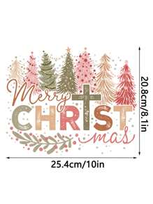 Christmas Tree Merry Christmas DIY Iron-On Heat Transfer Sticker Decals Patch, Suitable For T-Shirts, Sweatshirts, Pillowcases, Fabric, Bags And Clothing Decoration, Winter Merry Christmas Xmas New Year Retro Holiday Party Decor, 10inch