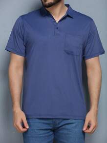 Summer Men's Ice Silk Pocket Polo Shirt Solid Color Elastic Fashion Casual