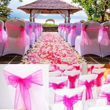 10pcs Organza Chair Sashes, Black Butterfly Chair Back Decorations, 18cm Wide X 275cm Long, For Wedding, Saudi National Day Party, Christmas Events And Celebrations, DIY Chair Decor