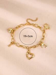 1 件时尚不锈钢心形与海洋串饰手链 - 金色 - 查看 3