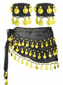 1pc New Women Belly Dance Hip Scarf Accessories 3 Layer Coin Belt Belly Dance Coin Waist Chain Dance Hip Scarf - Multicolor - View 34