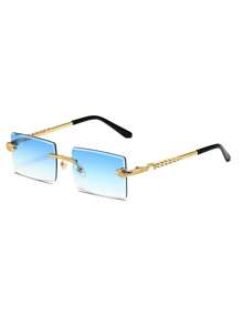 1pc Men's Metal Frame Frameless Rectangular Noble Abstinence Sexy Popular Anti-Blue Light Non-Prescription Glasses, Suitable For Summer Sun Protection, Beach, Vacation, Driving, Party, Eyeglasses In A Variety Of Colors To Choose From (Black Glasses, Transparent Glasses, Blue Glasses, Green Glasses, Pink Glasses, Brown Glasses)